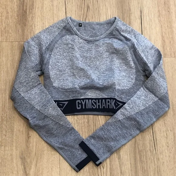 Gymshark Flex Long Sleeve Crop Top - Steel Blue Marl/Evening Navy Blue - Picture 6 of 6